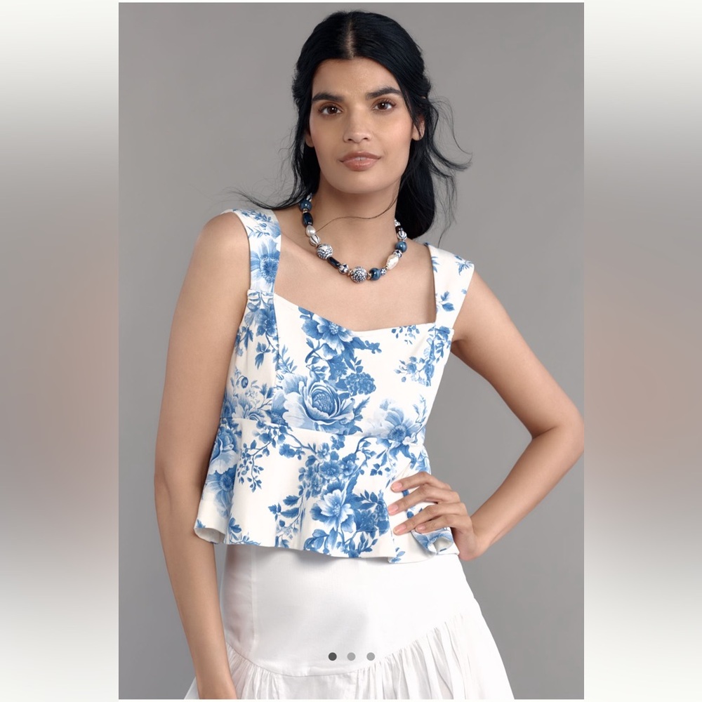 Anthropologie Maeve Square-Neck Peplum Tank Top NWT Size XL